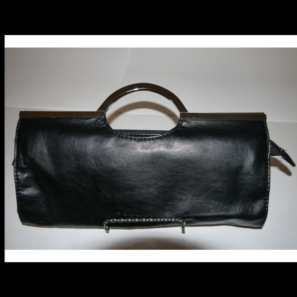 Candie's - Black Leather and Silver Clutch
